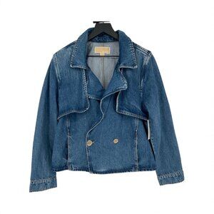 Michael Kors Women’s Blue Denim Jacket Cropped Double Breasted Jean Jacket SZ L